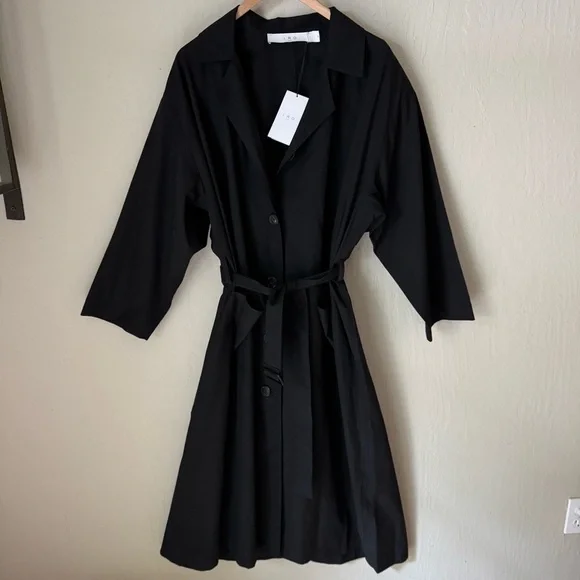 NWT IRO Foxton Long Black Trench Coat Belted Oversized 100% Cotton Poplin 36/S - Picture 9 of 15